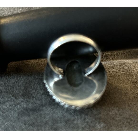 Vintage Large Labradorite Rainbow Moonstone Stone Silver Tone Ring Sz 7 - Picture 6 of 6